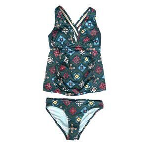 NWT A Pea in the Pod Teal Mosaic Tile Print Tankini Swim Suit Size XS